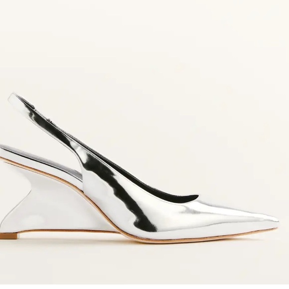 Reformation Shoes - Reformation Westlyn Closed Toe Wedge Silver 7.5  Kitten Heel